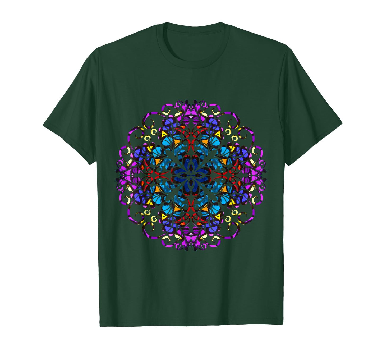 Mandala Stained Glass Graphic with Bright Rainbow of Colors T-Shirt