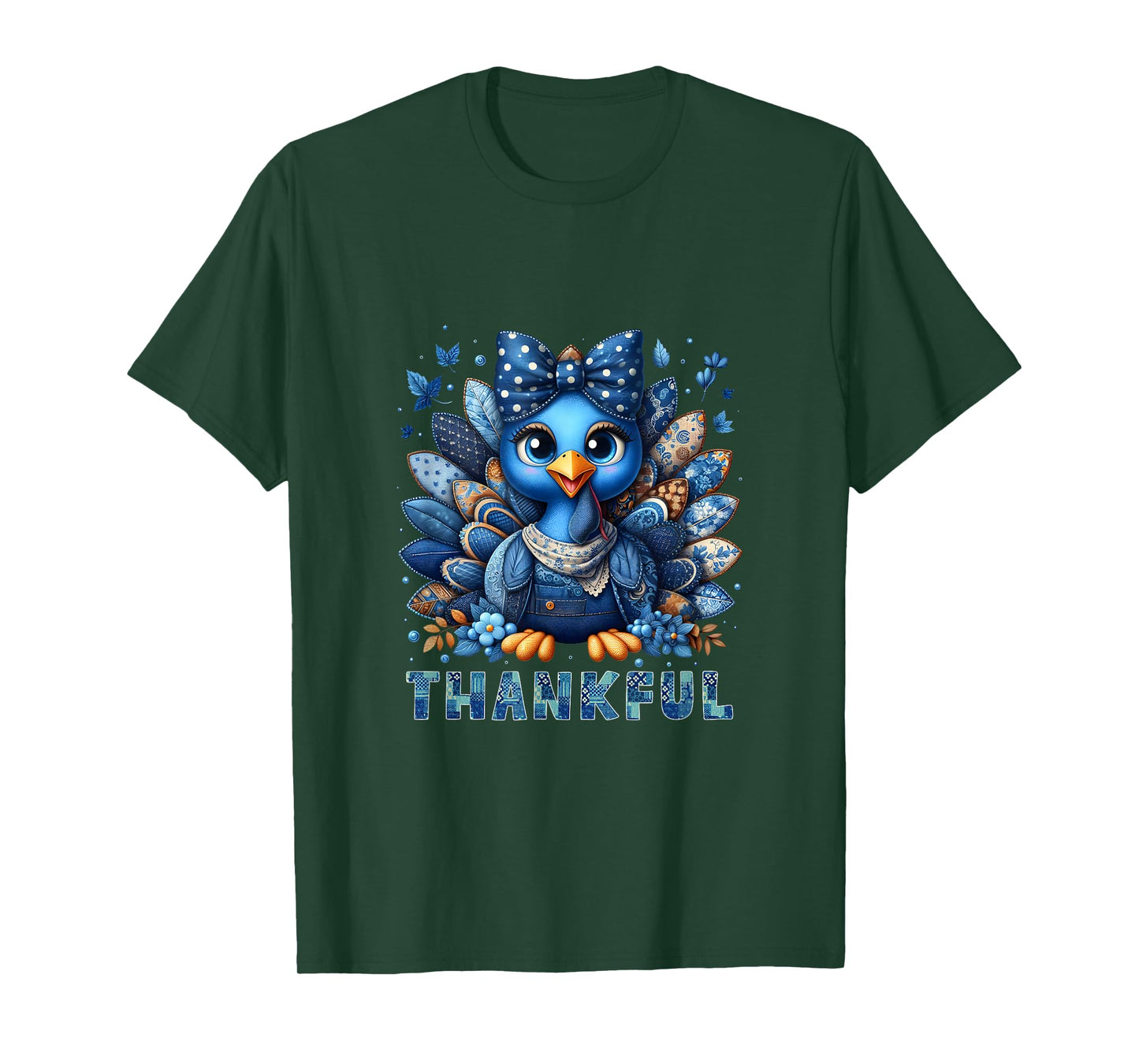 Denim Thankful Turkey Grandma Mama Mom Give Thanks T-Shirt
