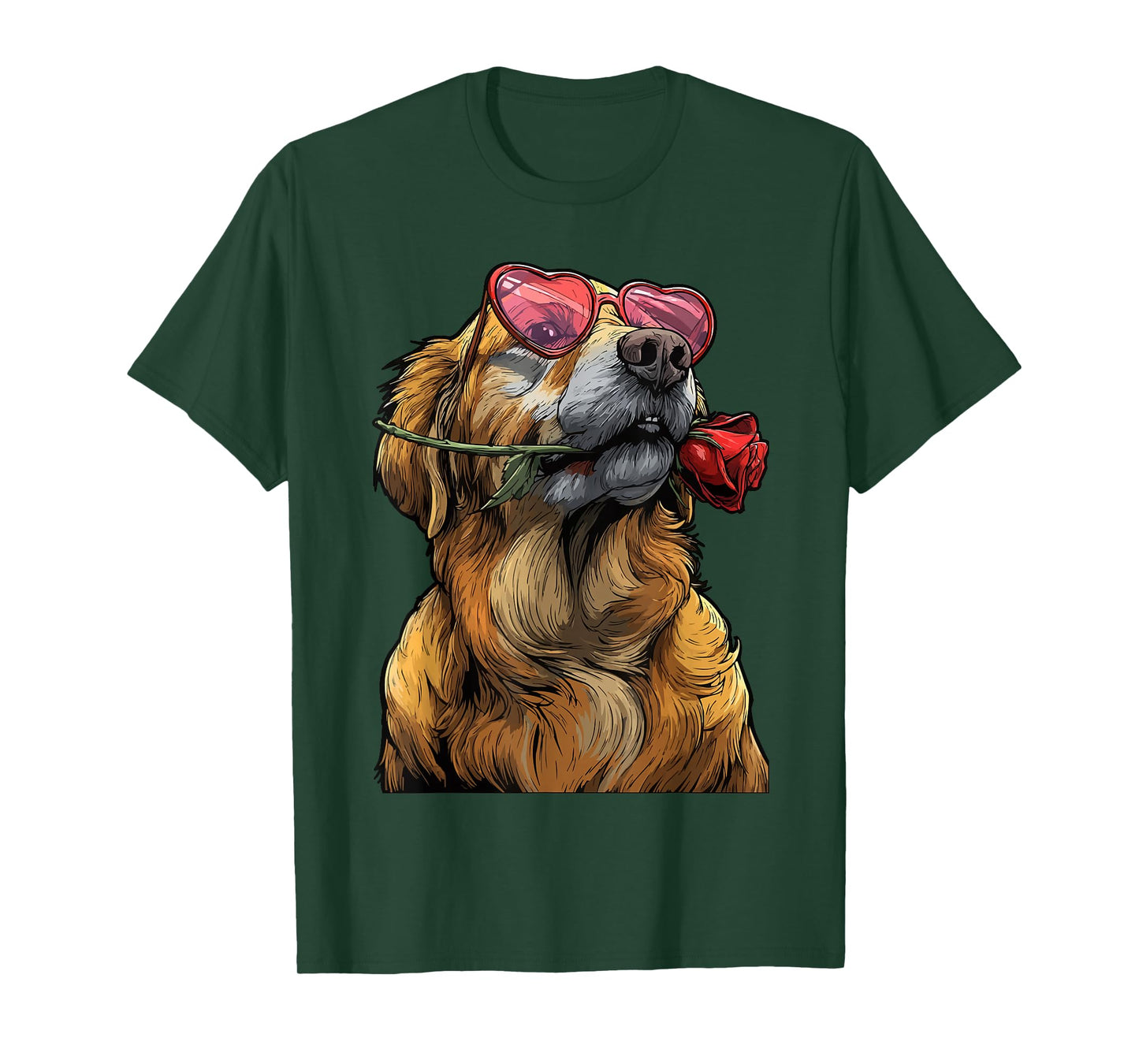 Cute Golden Retriever with Glasses Rose Valentine's Day Dog T-Shirt