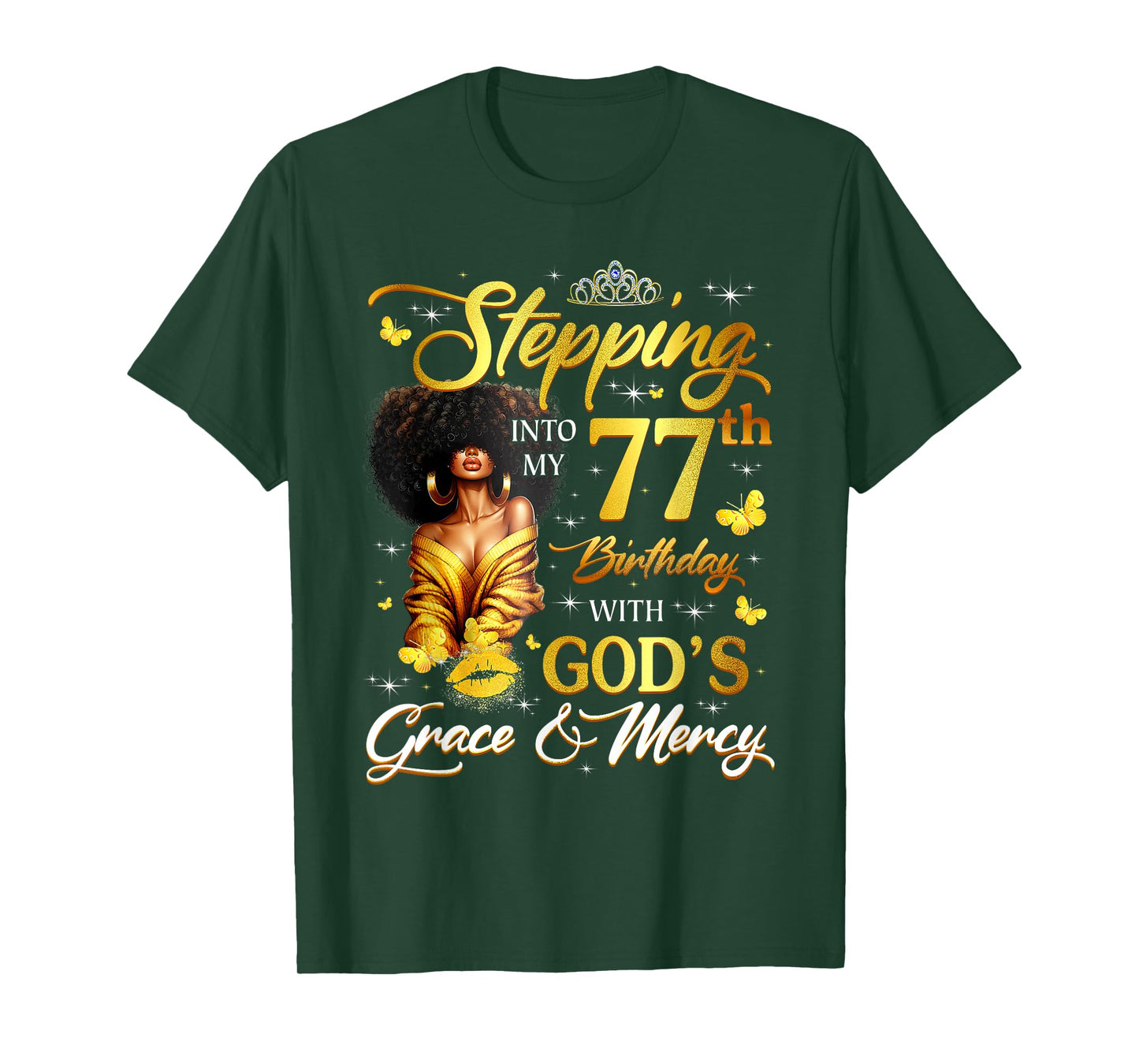 Stepping Into My 77th Birthday Black Queen Bday T-Shirt