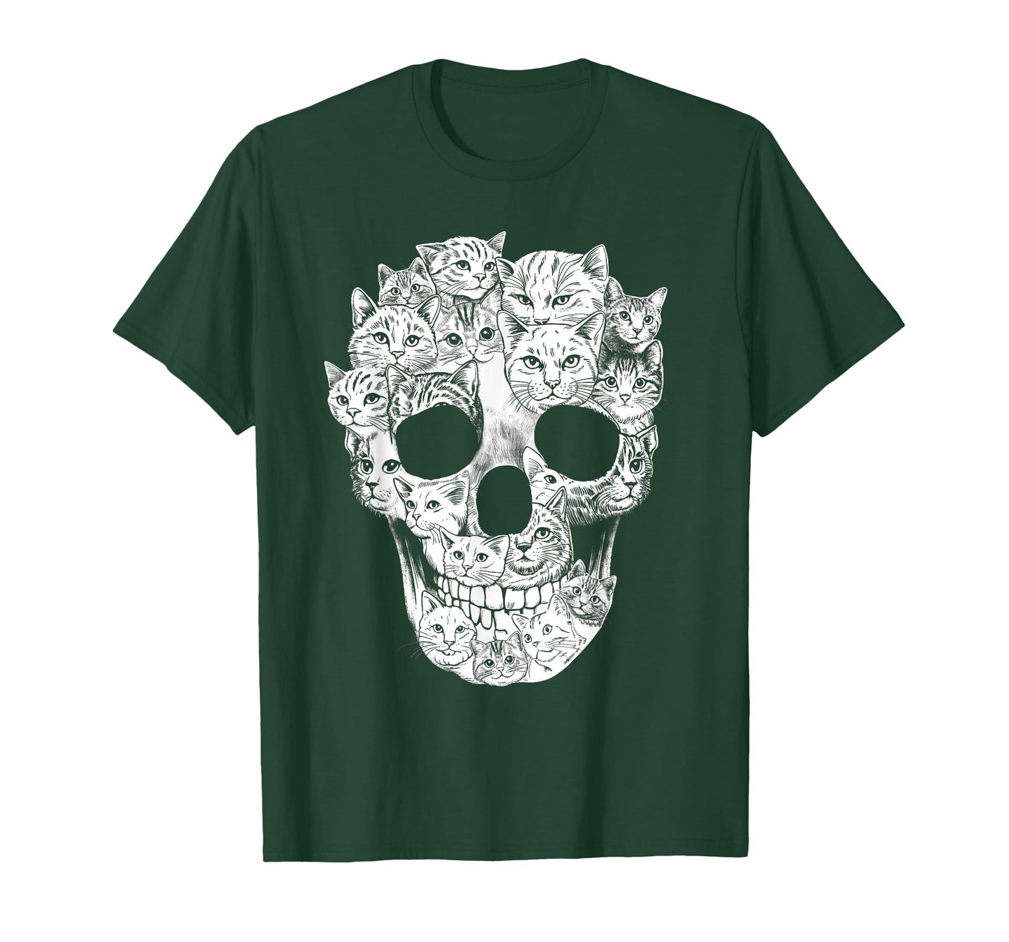Cat Skull Shirt Women Men Cat Lovers Funny Halloween Costume T-Shirt