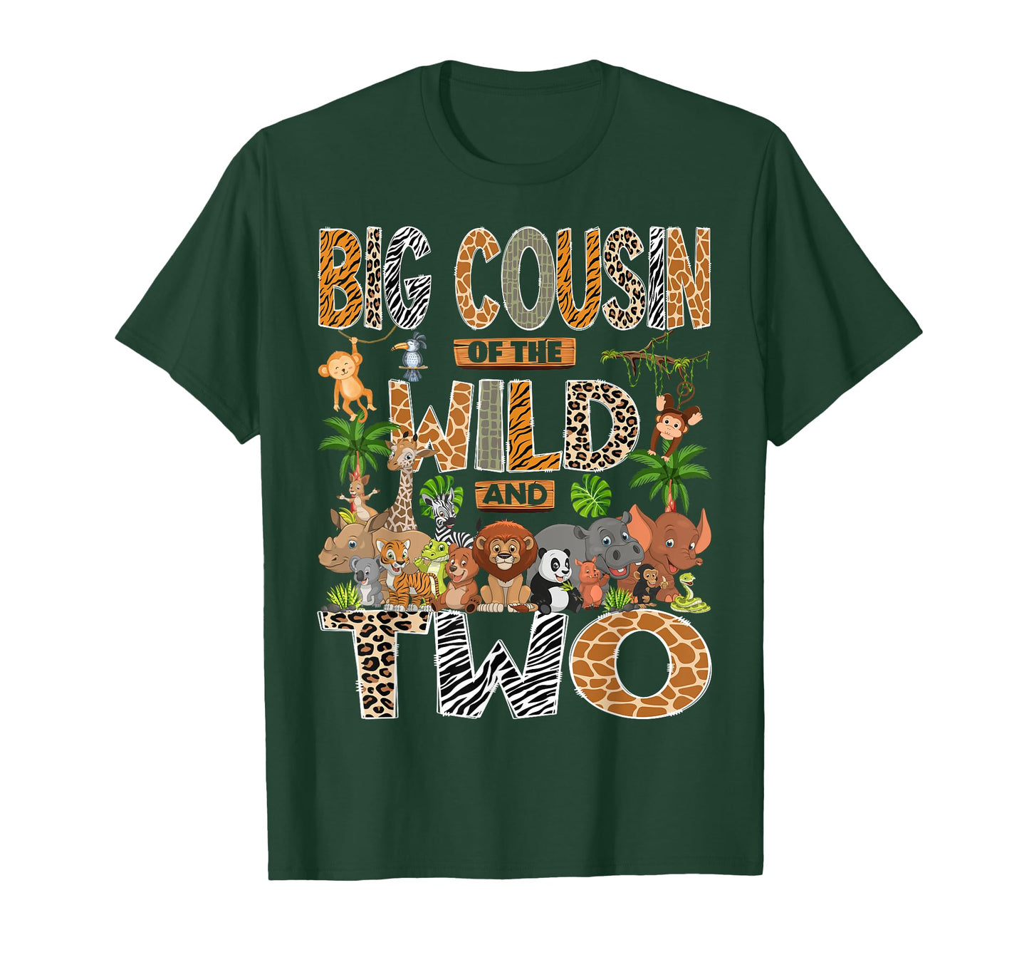 Big Cousin Of The Wild & Two 2Nd Birthday Boy Safari Jungle T-Shirt