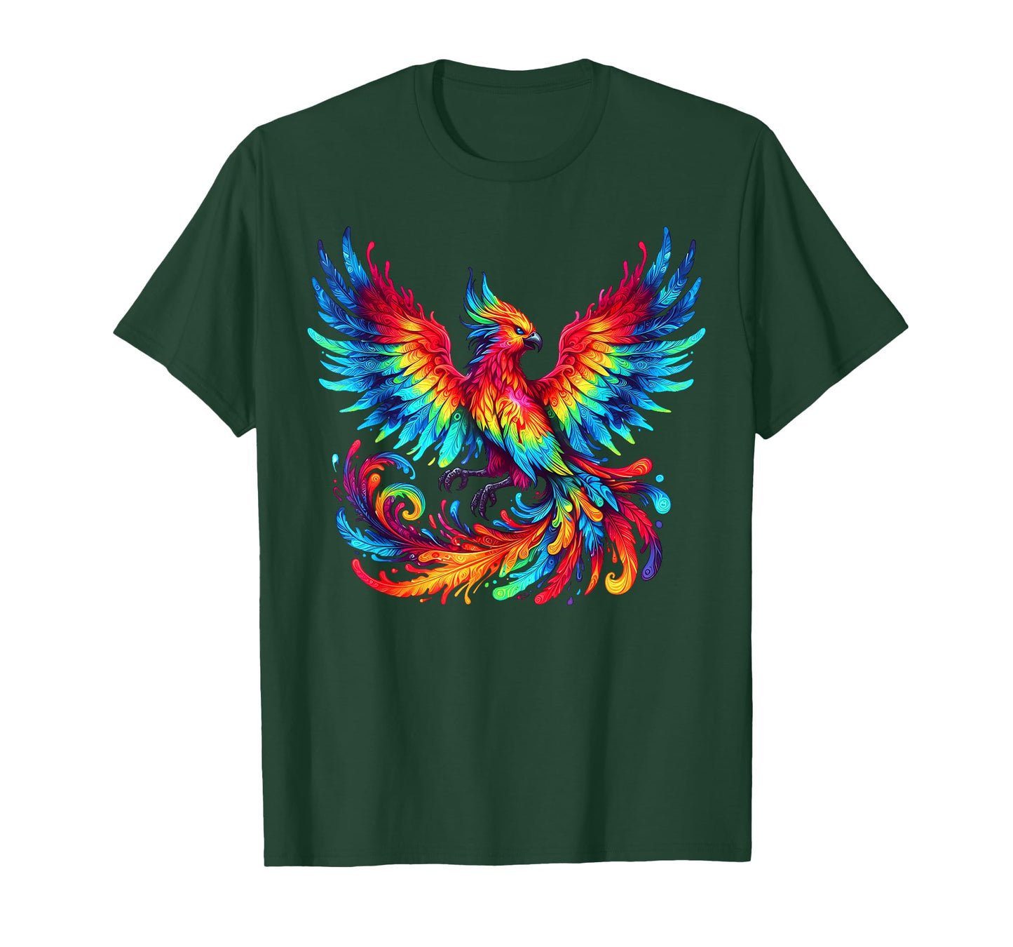 Cool Phoenix Graphic Spirit Animal Illustration Tie Dye Art T-Shirt