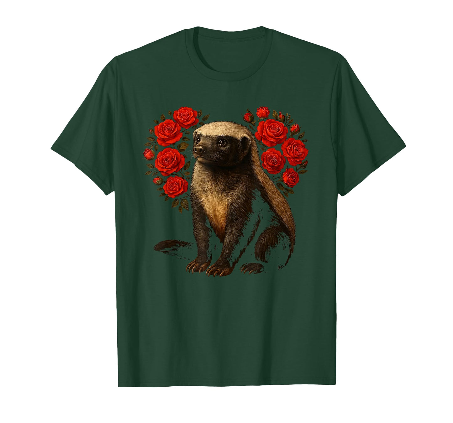 Cute Honey Badger Valentines Floral Heart Funny Cat Lovers T-Shirt