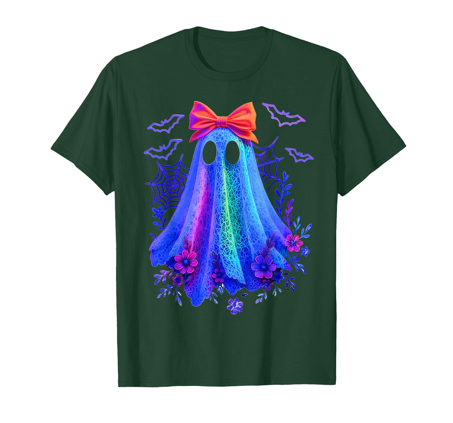 Cute Boo Halloween Ghost Bow Flower Neon Ghost Halloween T-Shirt