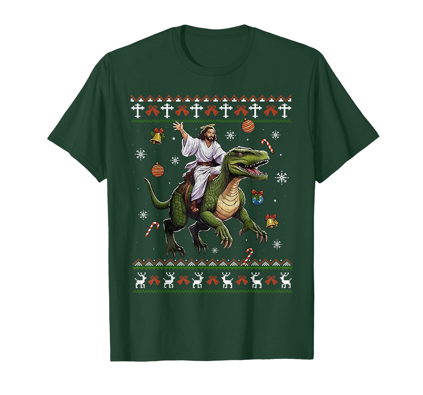 Jesus Riding Dinosaur Funny Meme Ugly Christmas Sweater T-Shirt