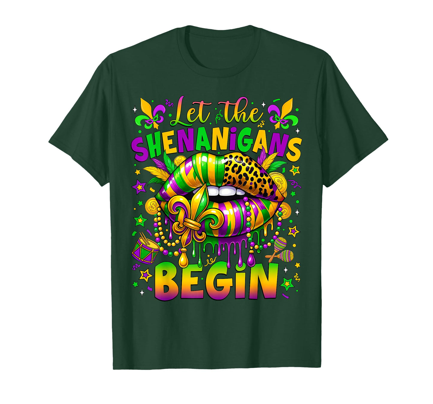 Let The Shenanigans Begin Mardi Gras Lips Women Girls Kids T-Shirt