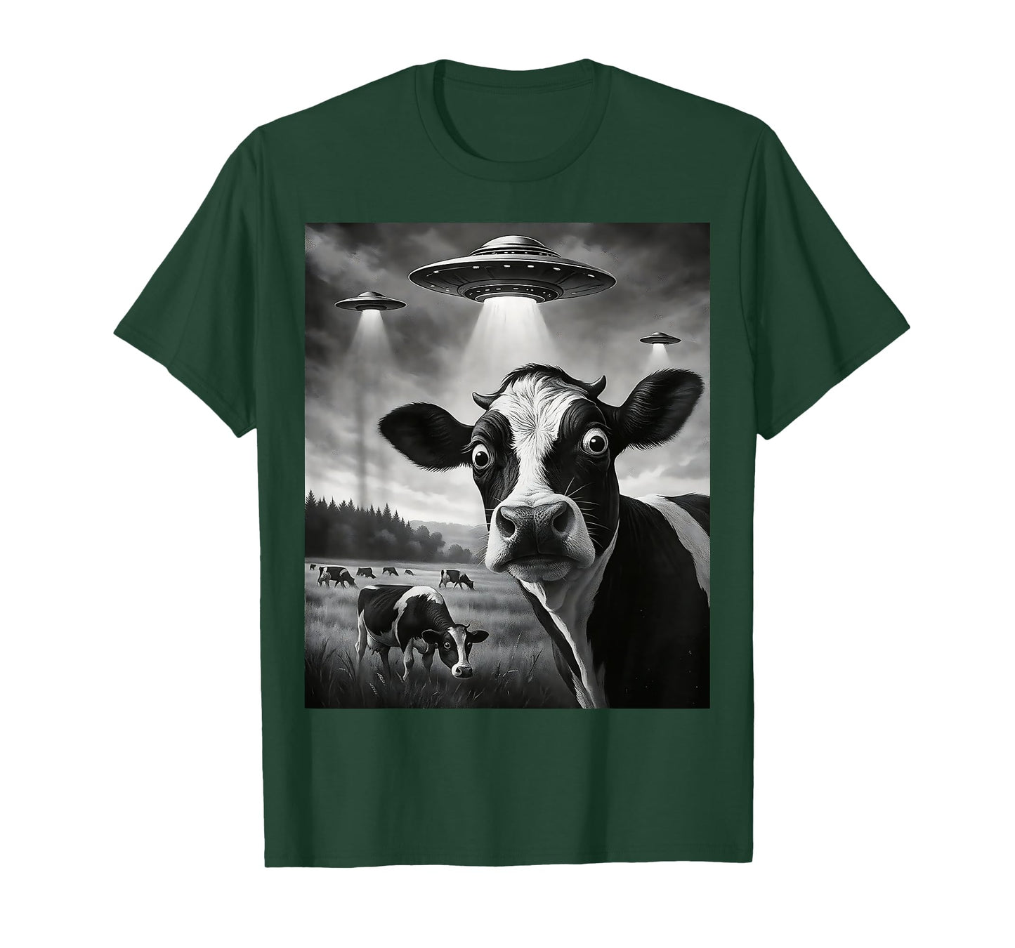 Funny Cow Selfie UFO Alien Humor Vintage Print Art Design T-Shirt