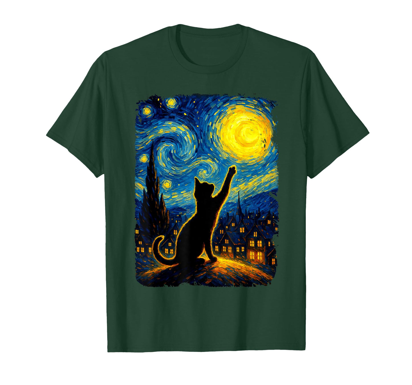 Black Cat Starry Night Van Gogh Cat, Cat Mom, Cat Dad T-Shirt