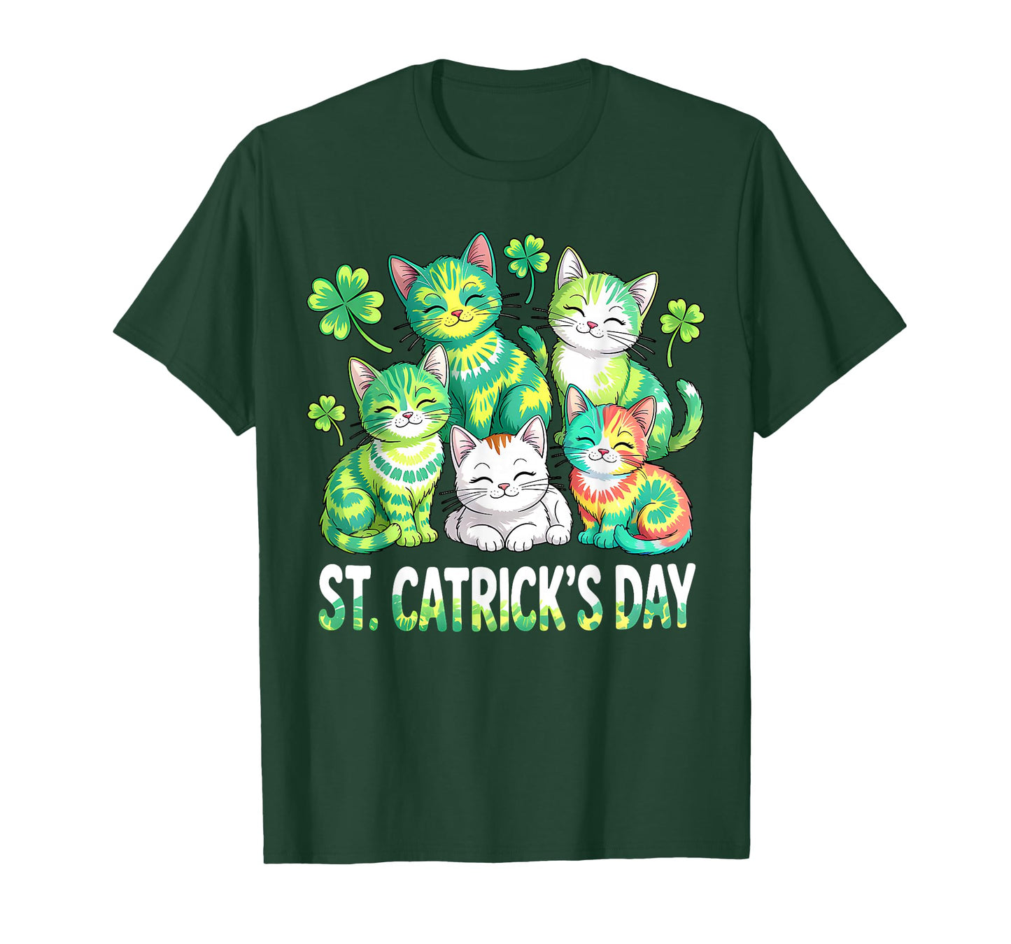 St Patricks Tie Dye Catricks Day Cats Saint Pattys Cat Lover T-Shirt
