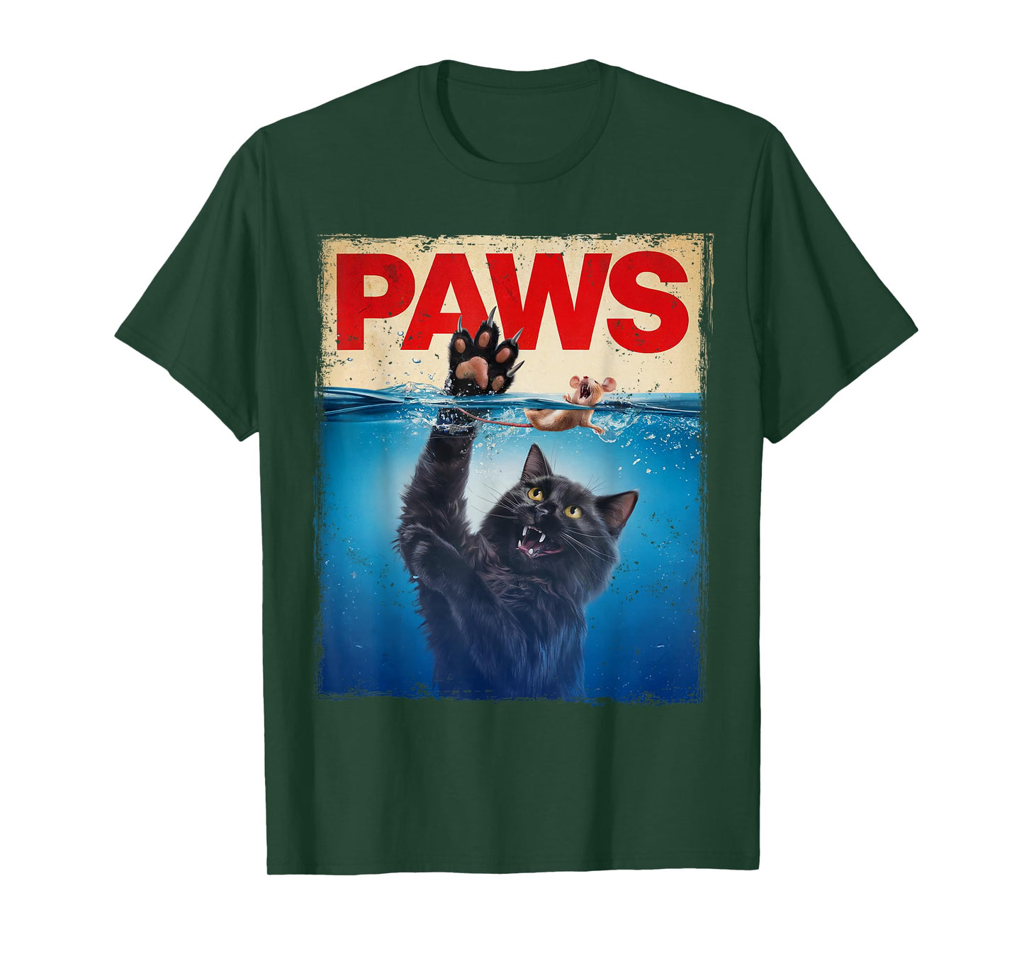 Paws Parody Black Cat Chasing a Cute Scared Mouse Top Kitten T-Shirt