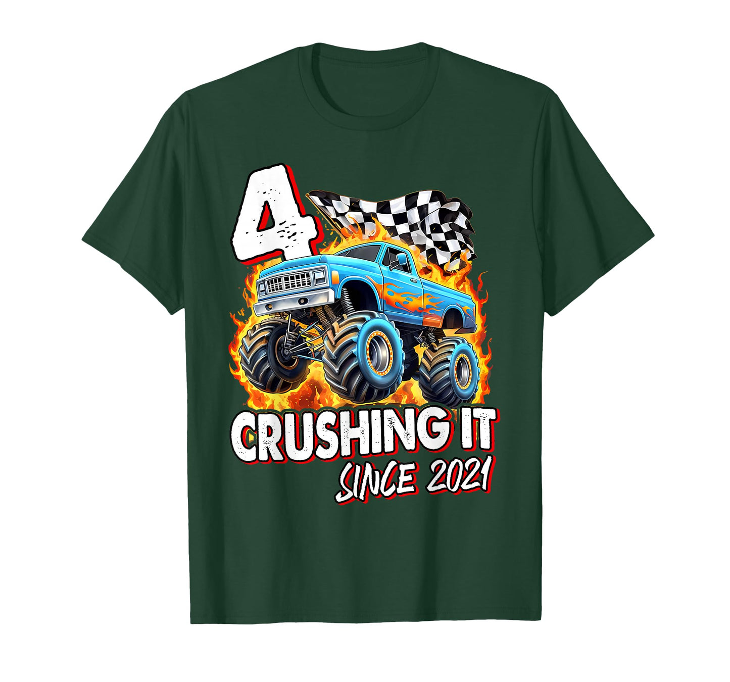 Birthday Monster Truck 4 year Old Boys 4th Party Born 2021 T-Shirt