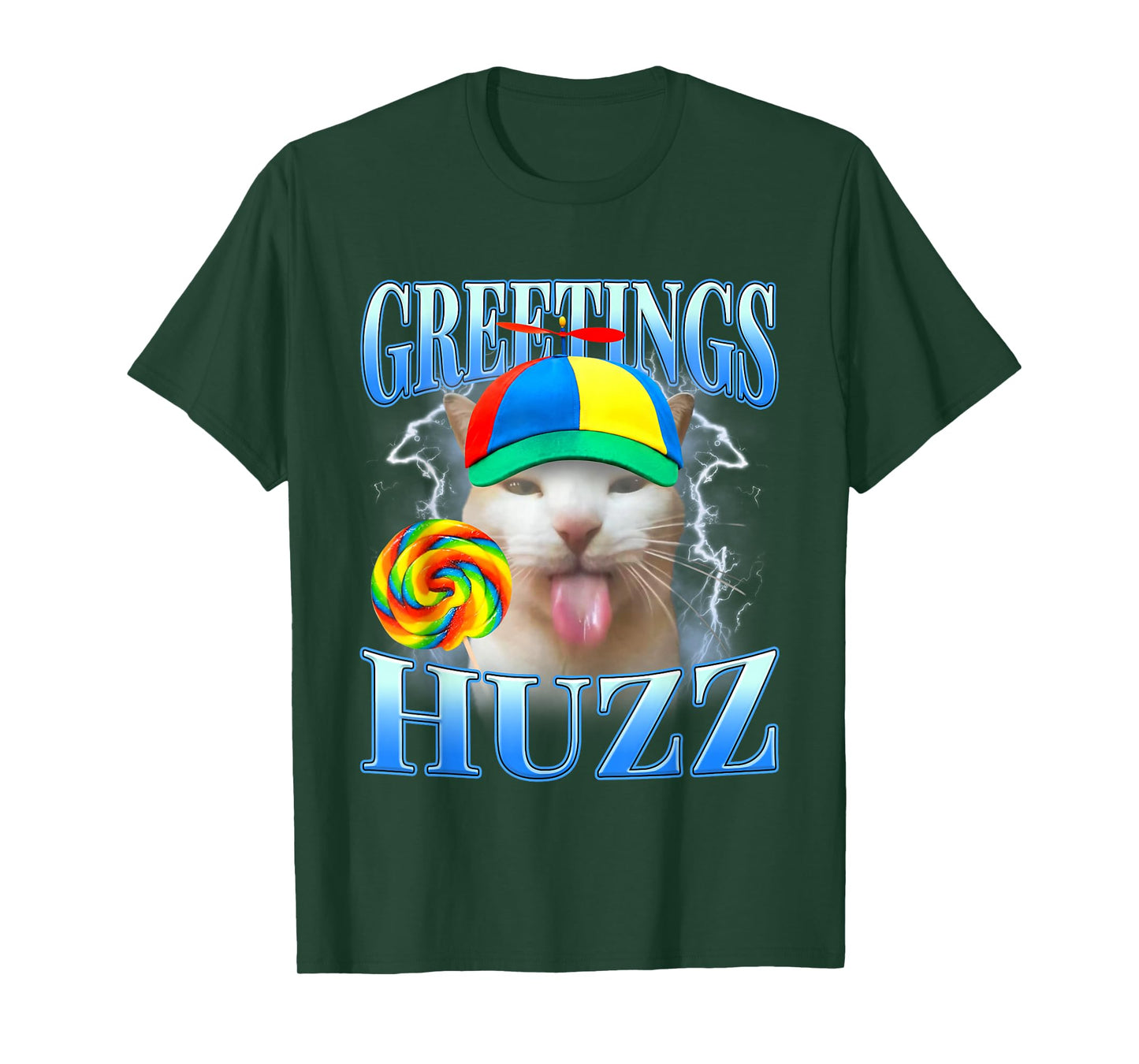 Lollipop Silly Cat Meme Greetings Huzz Funny Gen Z Humor T-Shirt