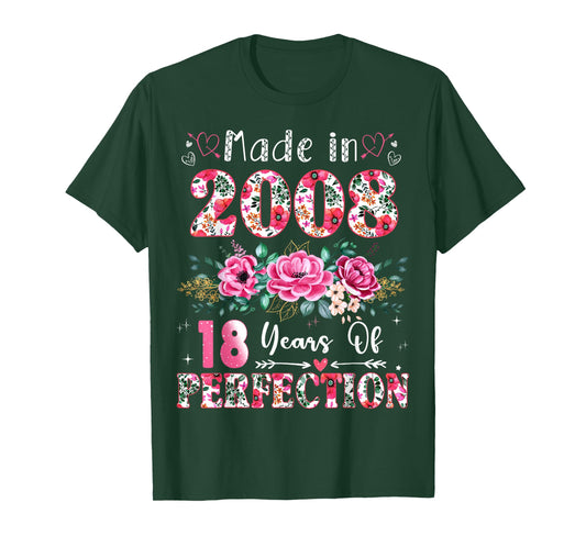 18 Year Old Made in 2008 Floral 18th Birthday Women T-Shirt