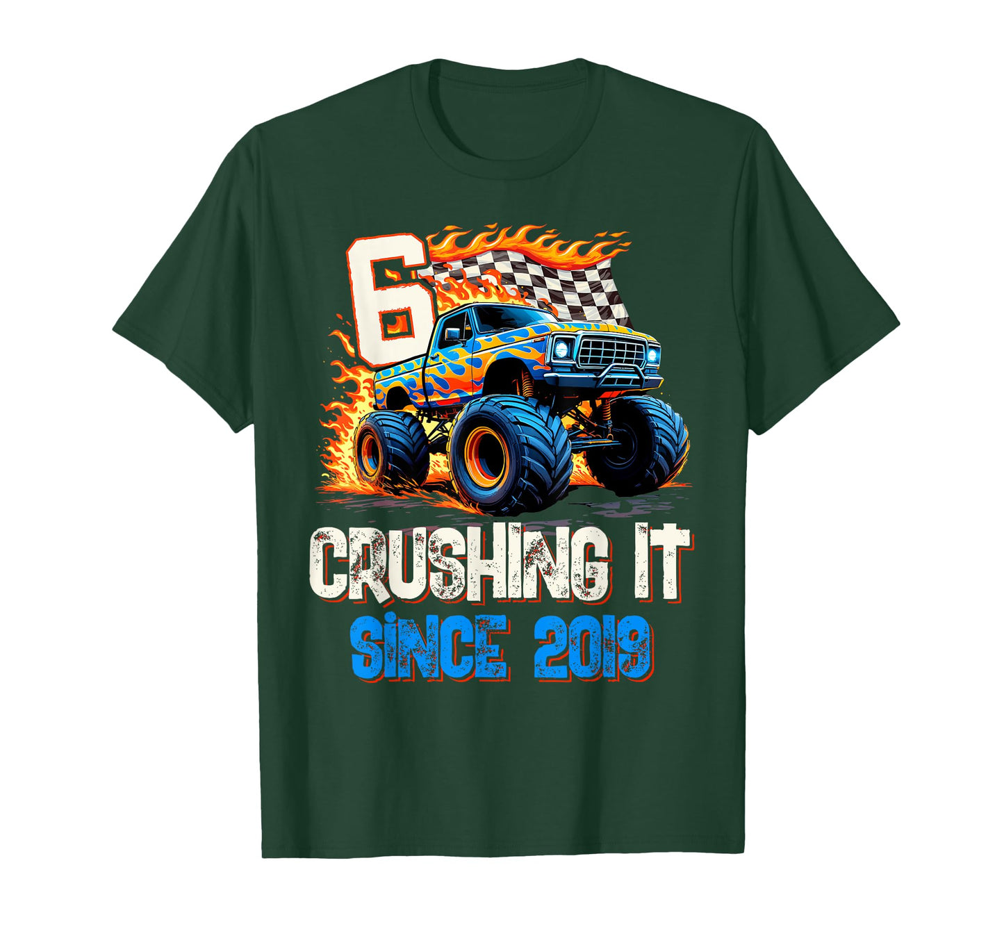 6 Crushing It Since 2019 6th Birthday Monster Truck T-Shirt