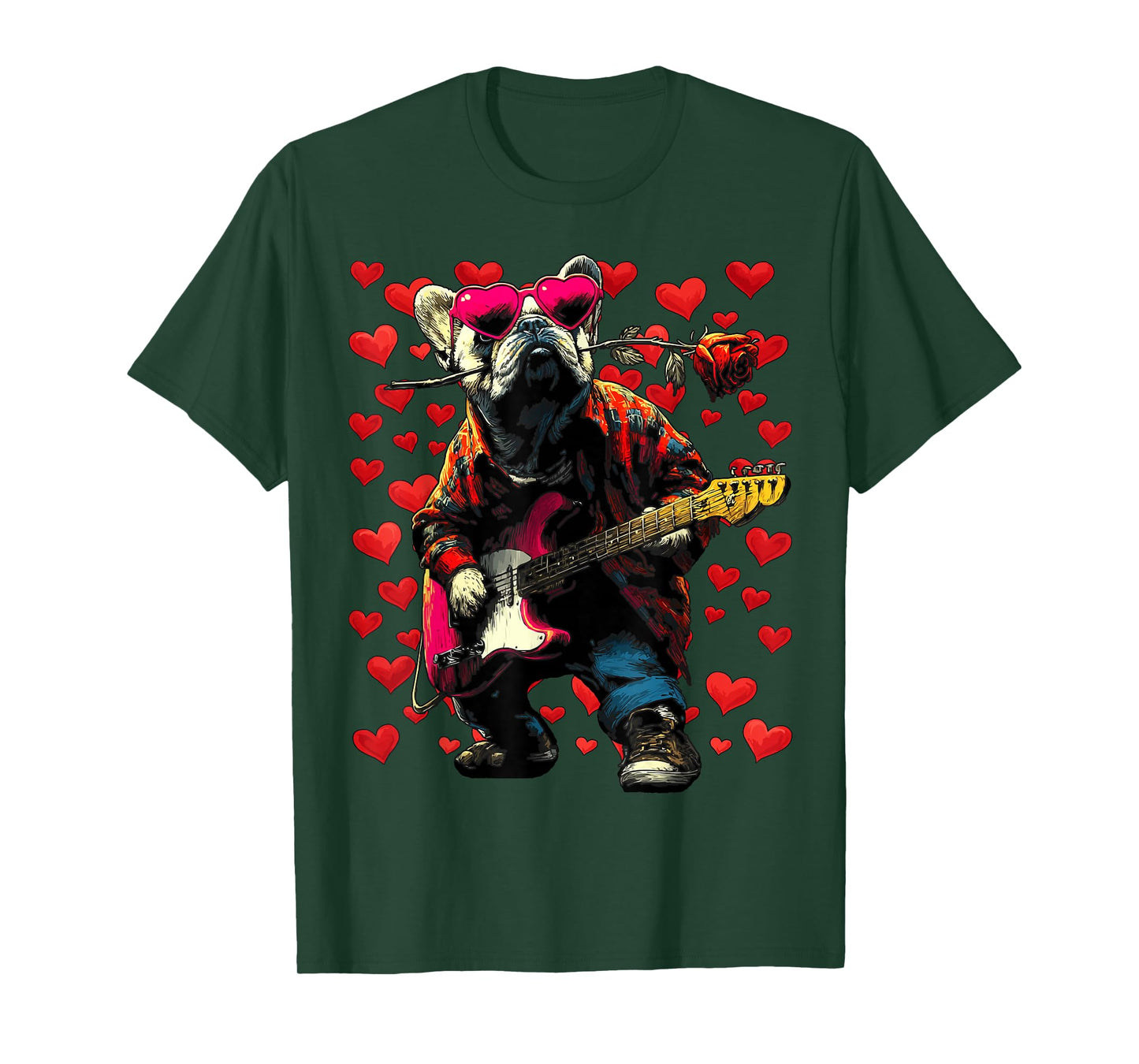 French Bulldog Playing Guitar Guitarist Dog Valentine’s Day T-Shirt