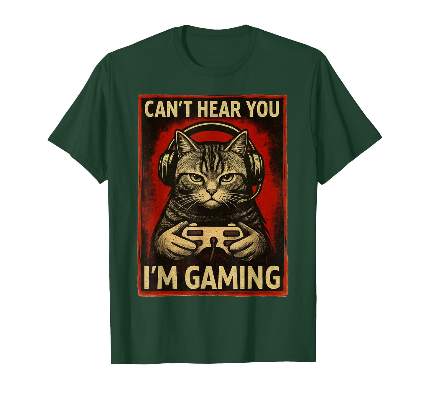 Can't Hear You I'm Gaming Funny Gamer Cat Playing Video Game T-Shirt