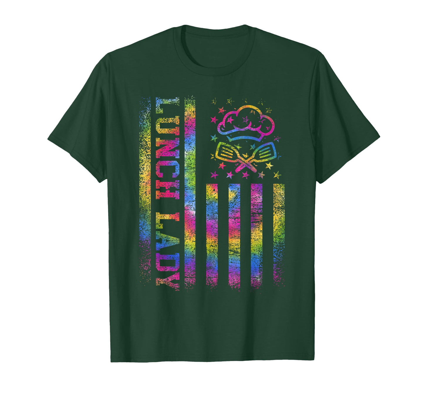 School Lunch Lady Squad US Flag Tie Dye Proud Cafeteria Crew T-Shirt