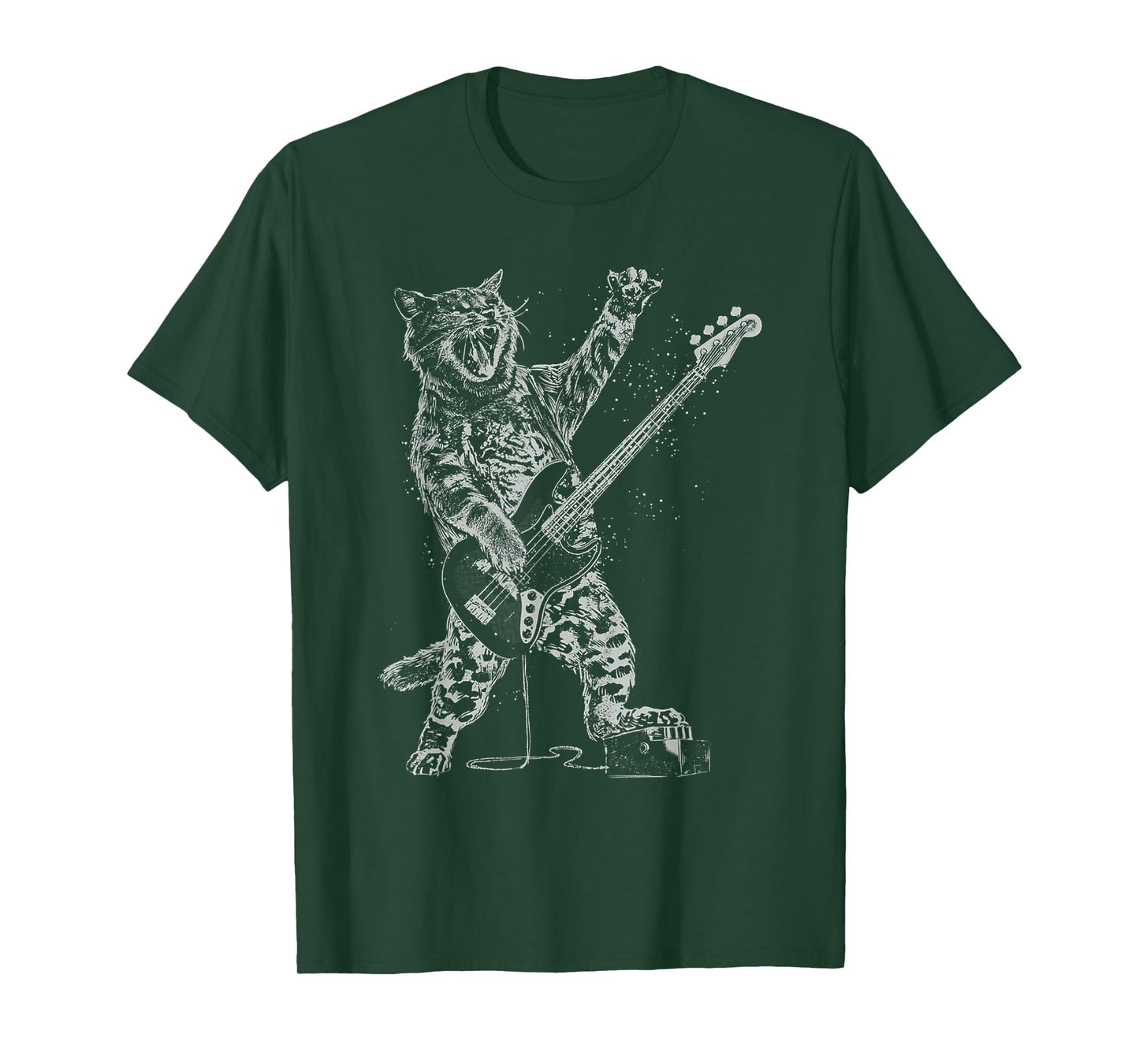 Cat Playing Bass Guitar Shirt for Men Animal Playing Guitar T-Shirt