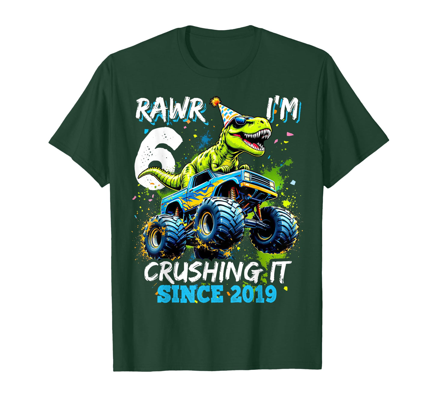 6th Birthday Monster Truck Dinosaur Party Boys Rawr I'm 6 T-Shirt