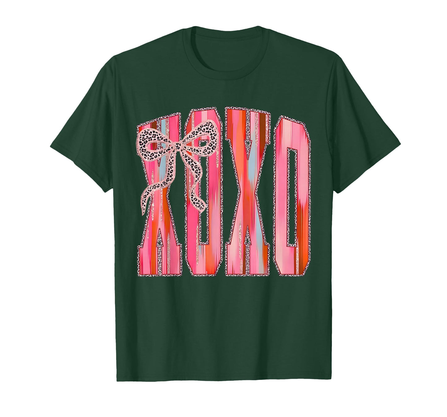 XOXO Leopard Bow Funny Valentine's Day Coquette Pink T-Shirt
