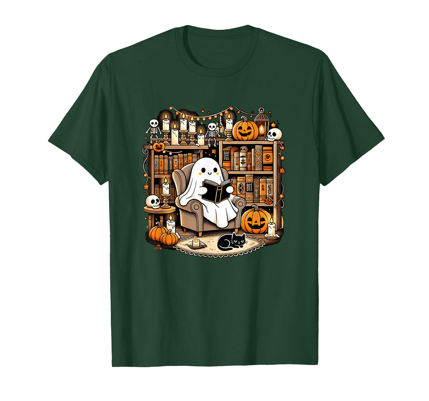 Vintage Ghost Reading Book Lovers Library Halloween Spooky T-Shirt