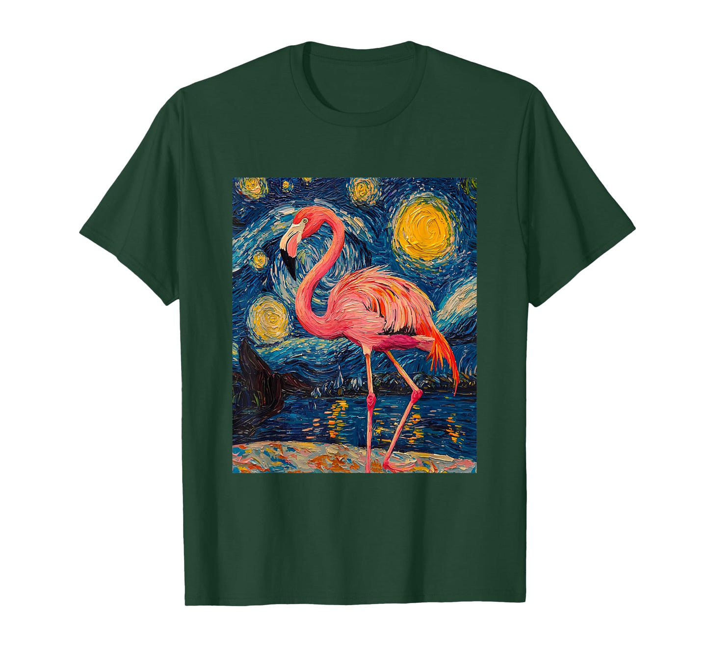 Cute Flamingo - Van Gogh Style - Starry Night T-Shirt