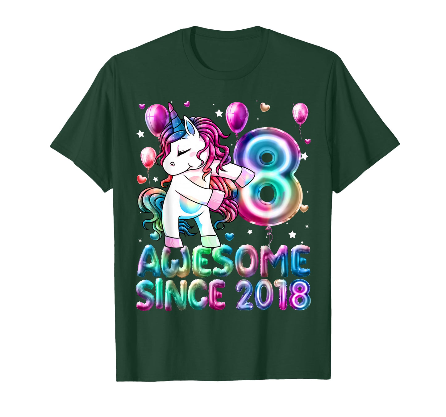 8 Year Old Girl Awesome Since 2018 Unicorn 8th Birthday Girl T-Shirt