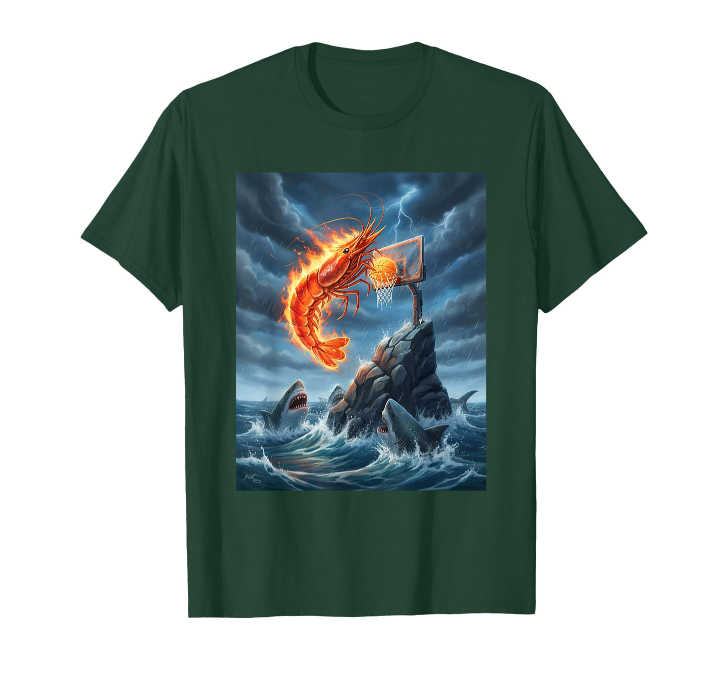 Shrimp Dunking on Shark Funny Fishing Meme Basketball Shrim T-Shirt