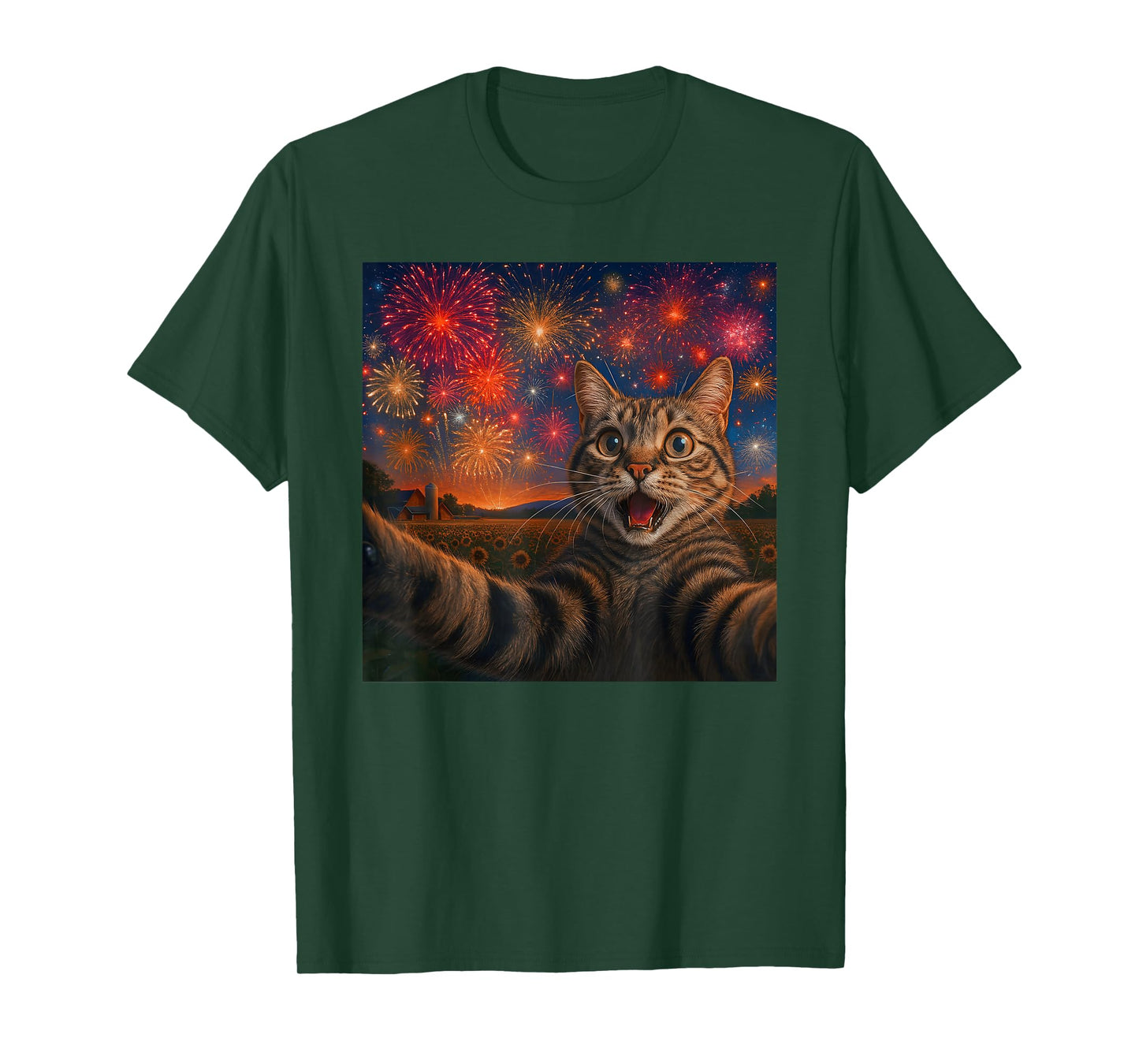 Funny Cat Selfie with Fireworks Happy New Year Eves Outfits T-Shirt