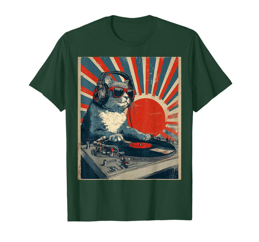 Vintage Turntable Cat DJ Art for Music Lovers T-Shirt