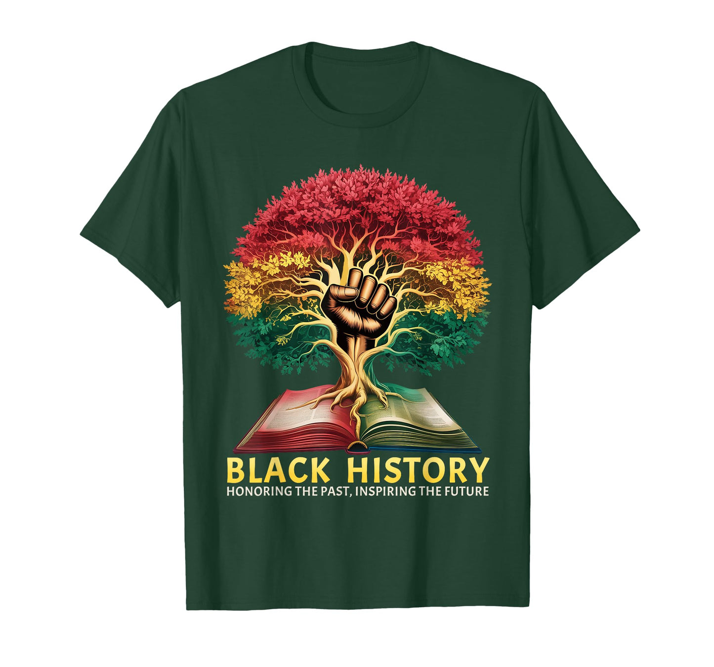 Black History Inspiring Future Fist Tree Book Roots T-Shirt