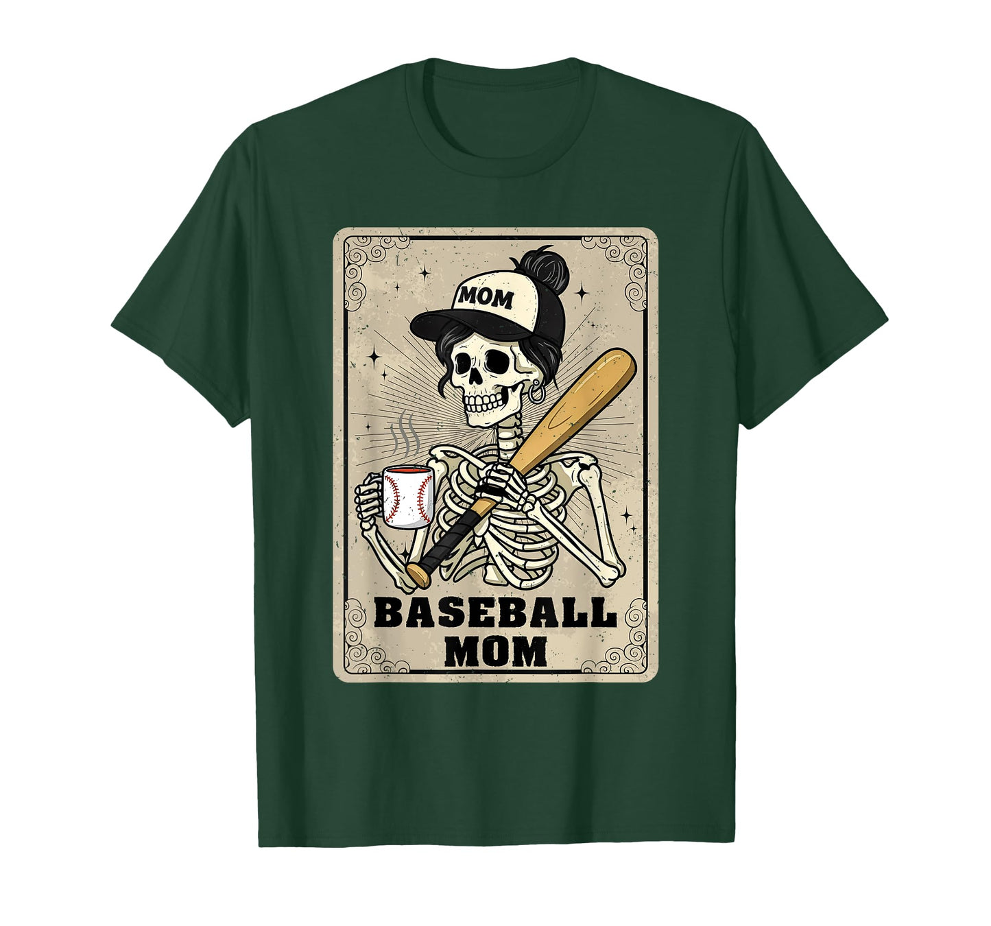 Baseball Mom Skeleton Vintage Tarot Card Funny Mother's Day T-Shirt