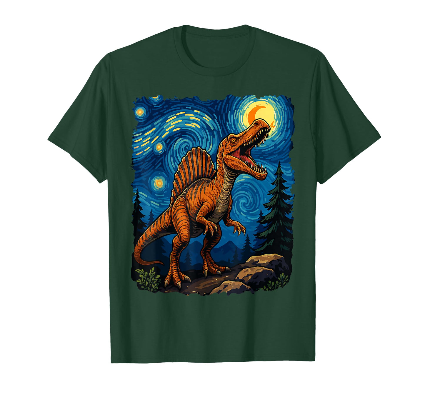 Spinosaurus Dinosaur Prehistoric Starry Night Van Gogh Dino T-Shirt