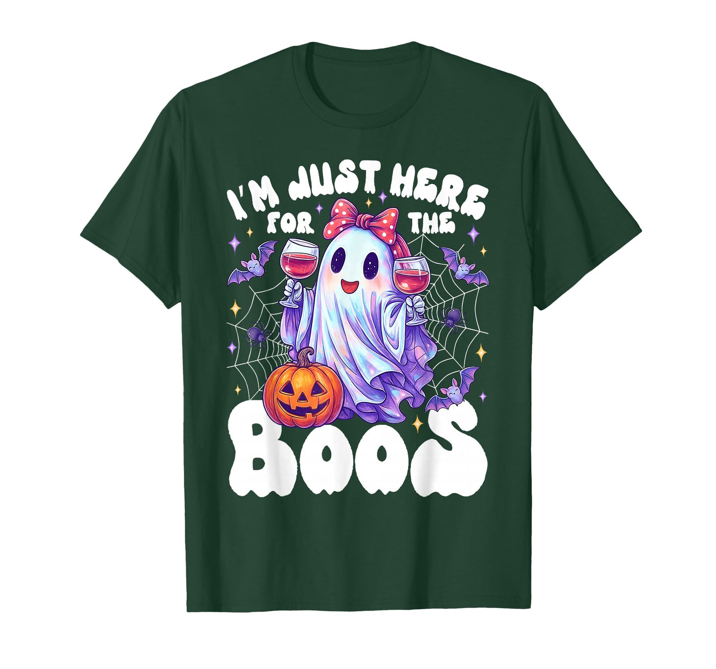 Funny I'm Just Here for The Boos Cute Halloween Ghost Women T-Shirt