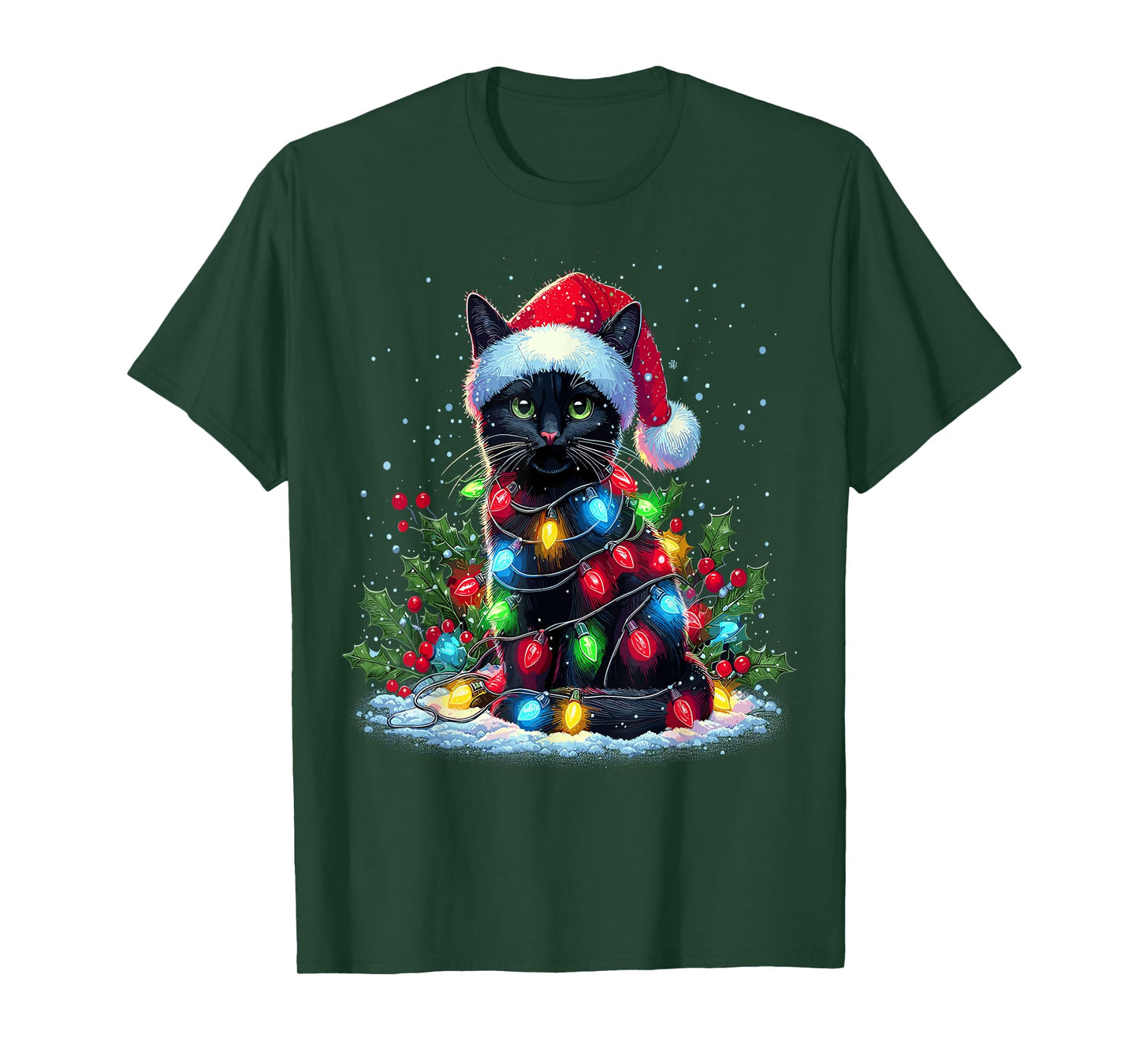 Black Cat Christmas Santa Hat Funny Meowy Cats T-Shirt