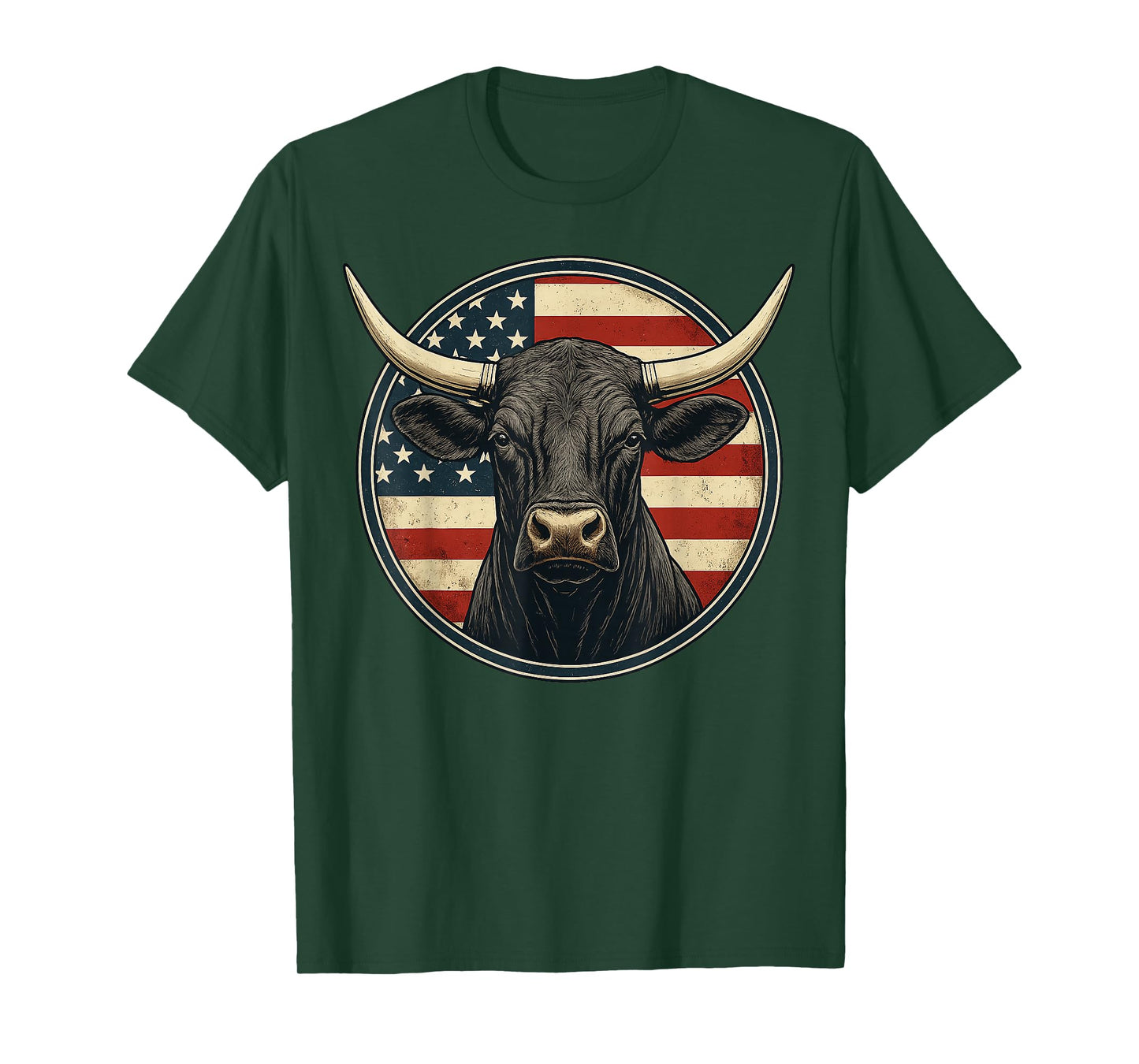 Cowboy Rodeo Bull Distressed American Flag Western T-Shirt