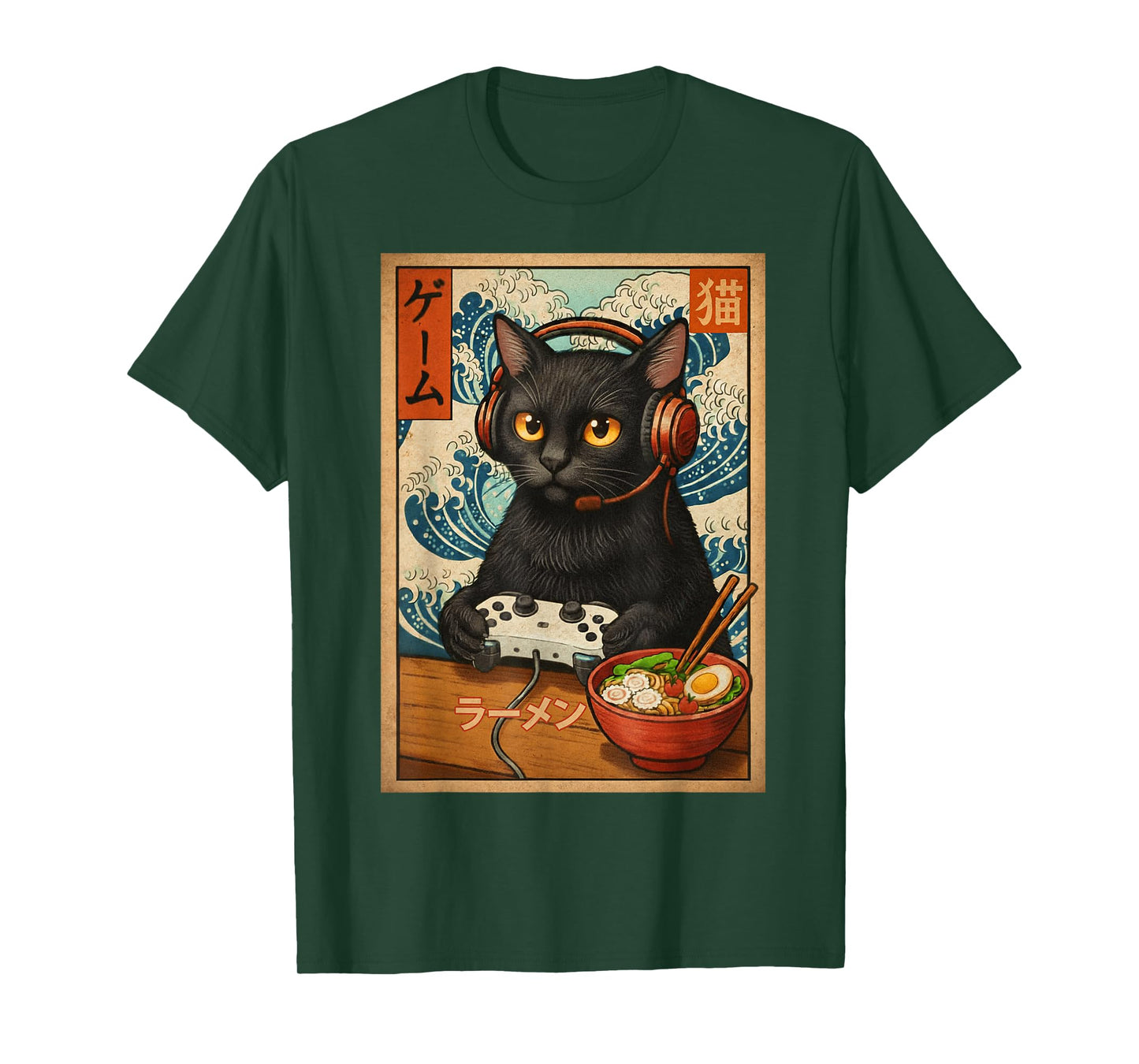 Kawaii Gamer Cat Funny Retro Japanese Cat Ramen Gaming T-Shirt