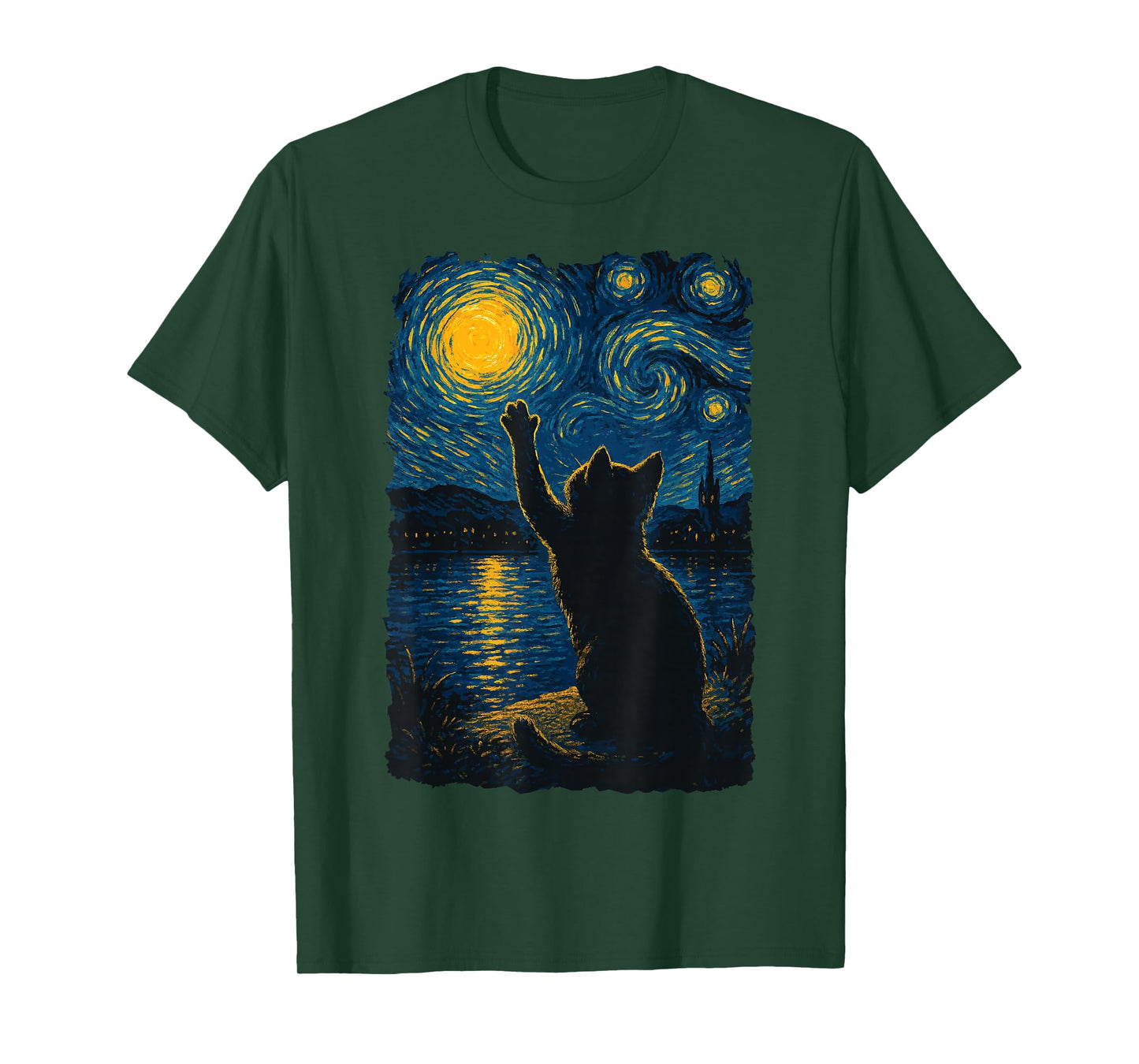 Cat Starry Night Funny Painting Van Gogh Cat Lover Art T-Shirt