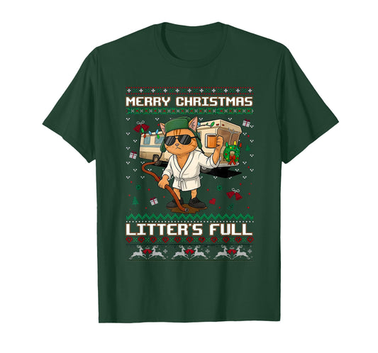 Merry Christmas Litter's Full Funny Cat Ugly Xmas T-Shirt