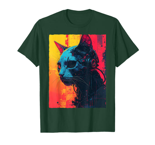 Sci-Fi Robot Cat Mecha Kitten Gamer Headset Bionic T-Shirt