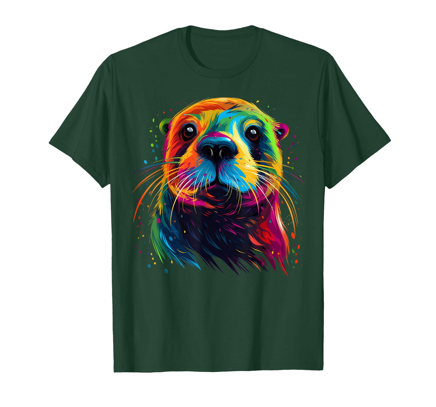 Otter Face Colorful River Sea Animal Art Lover Cute Black T-Shirt