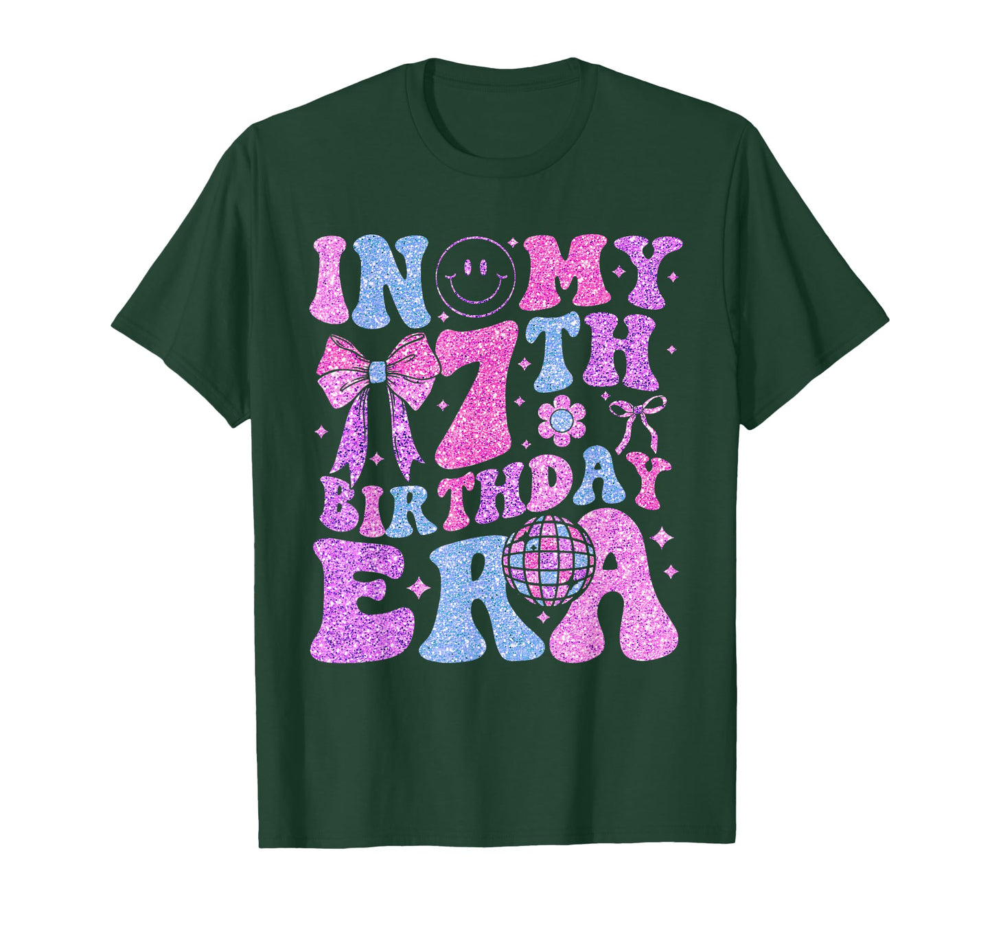 In My 7th Birthday Era Girl 7 Year Old Coquette Bow T-Shirt