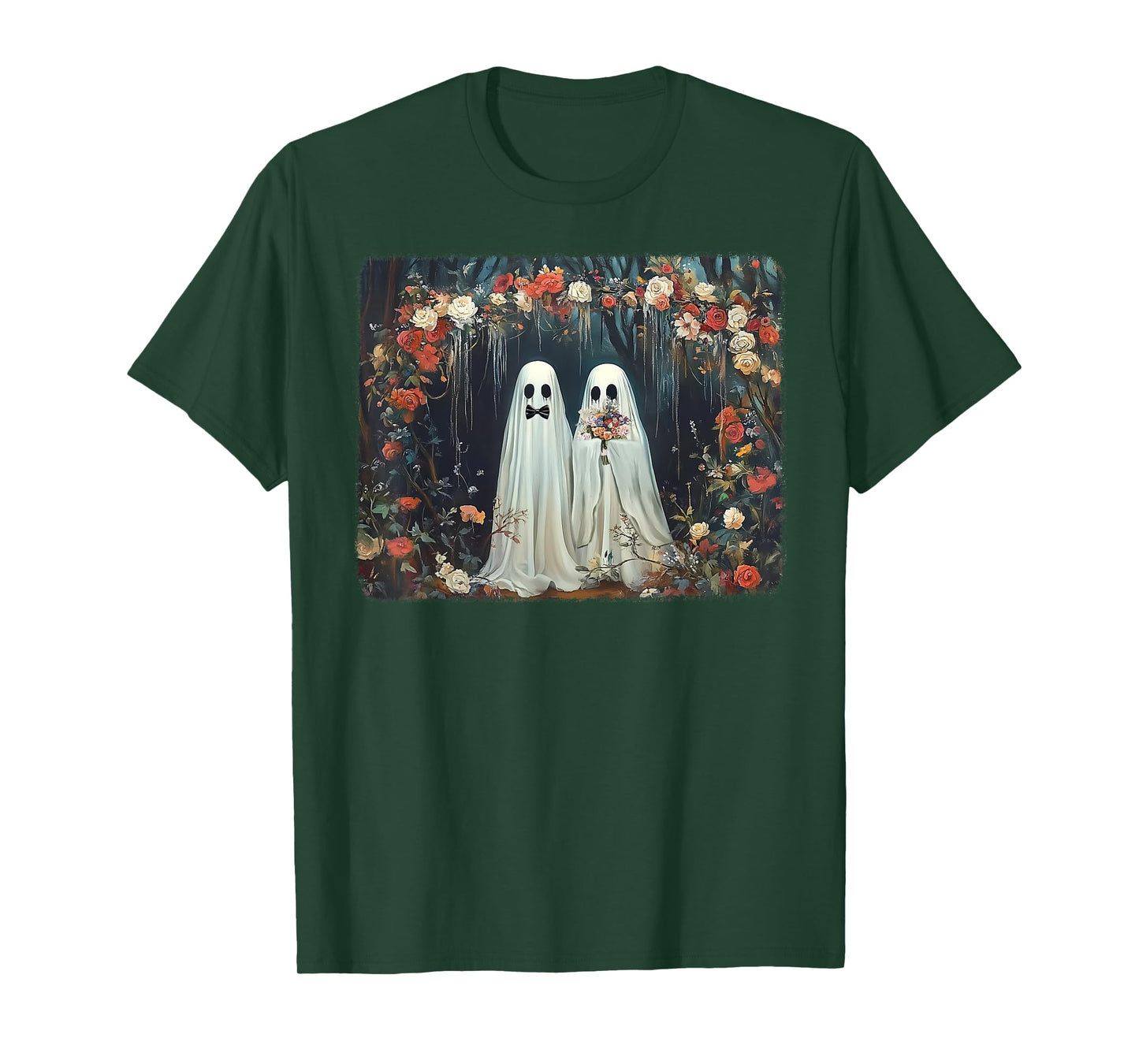 Halloween Floral Ghost Just Married Wedding Groom Bride T-Shirt