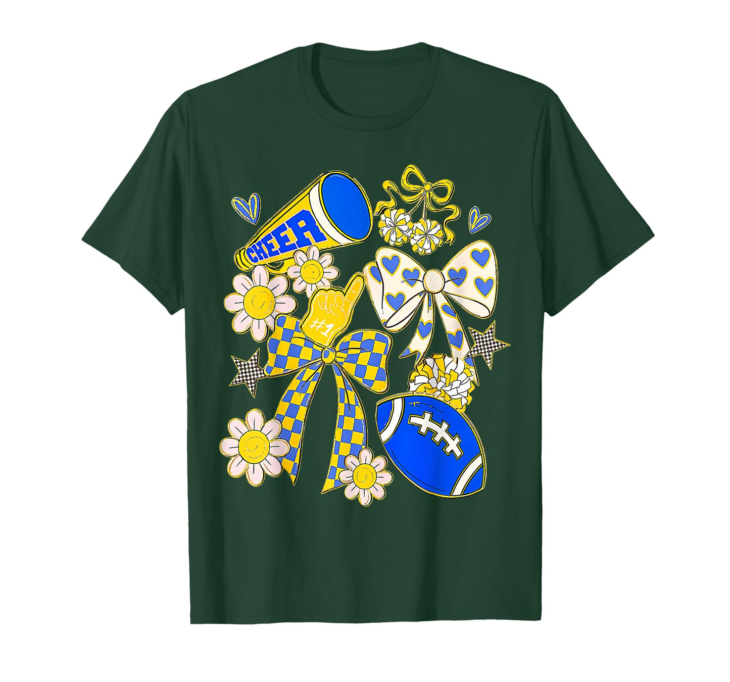 Blue Gold Cheerleader Game Day Football Cheer Mom Mama T-Shirt
