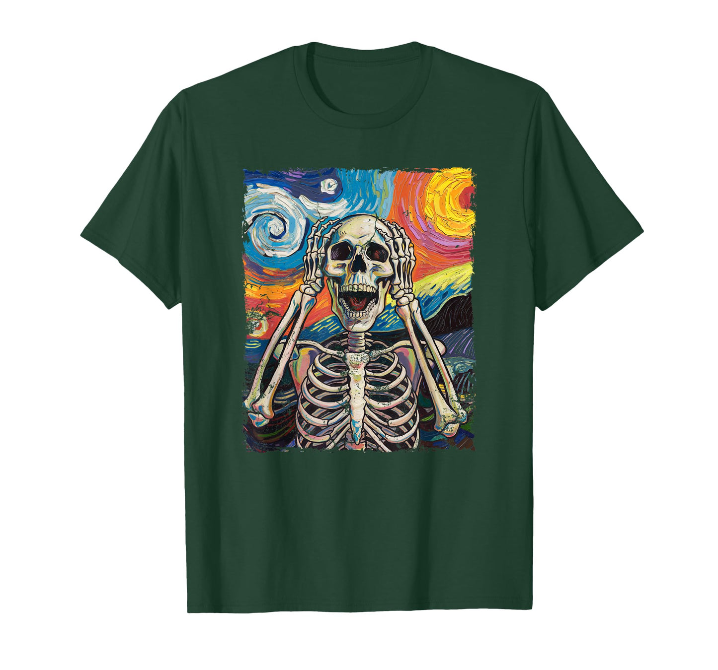Skulls Starry Night Skeleton Painting Halloween Men Women T-Shirt