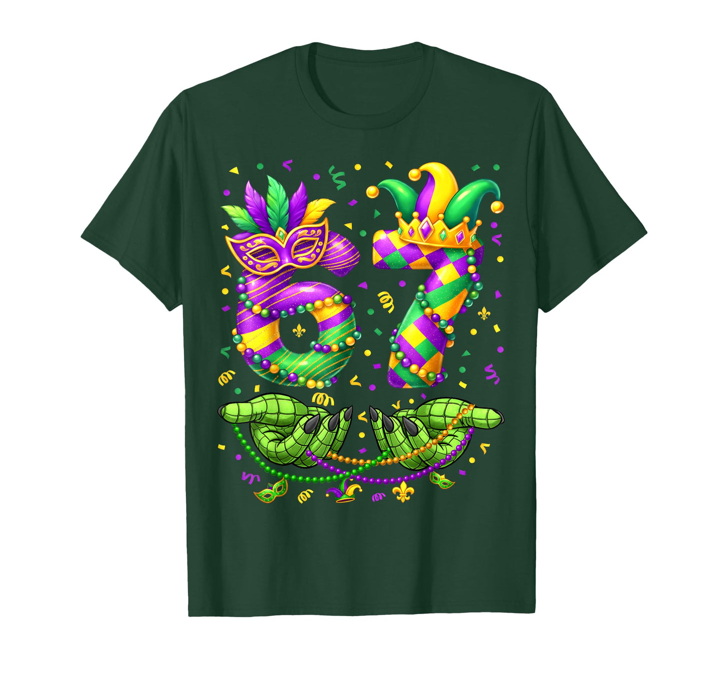 67 Mardi Gras Alligator 6 7 Beads Mask Party Six Seven Meme T-Shirt