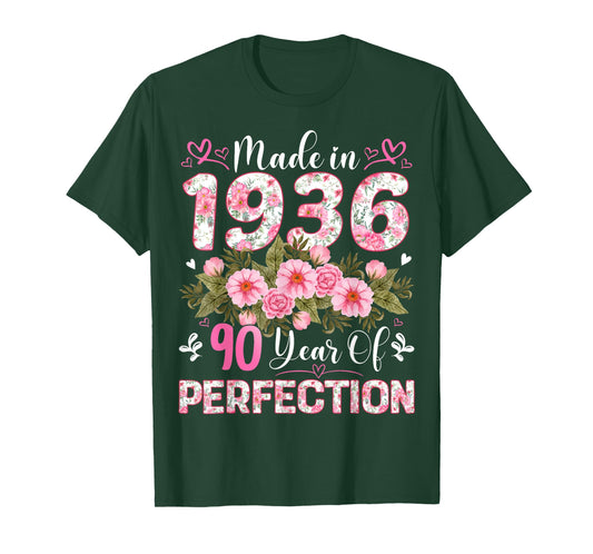 90 Year Old Made in 1936 Floral 90th Birthday Women T-Shirt