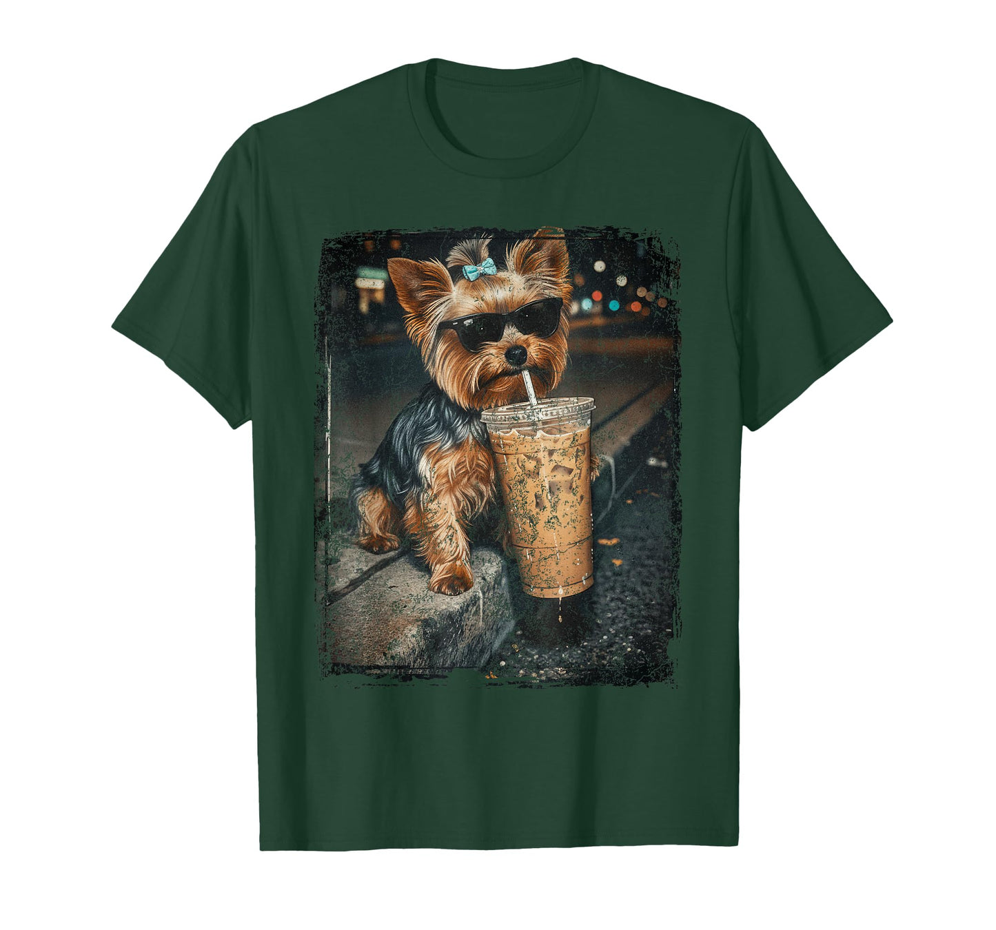 Yorkie Drinking Iced Coffee Funny Yorkshire Terrier Lover T-Shirt