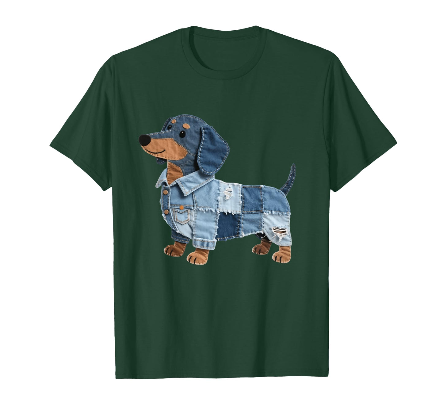Dachshund Pattern Denim Patchwork Art Funny Dachshund Dog Long Sleeve T-Shirt